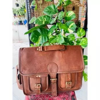 Handmade Celebraty Leather Vintage Laptop Messenger Briefcase Bag Satchel 11 x 9 x 3 in