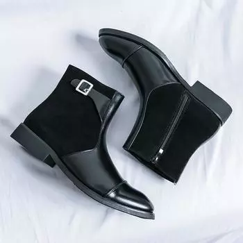 Handmade Chelsea Boots for Men 2024 Fashion Men s Motorcycle Boots Men s Vintage Basic Boots All-match Male Retro Casual Shoes 38 чёрный