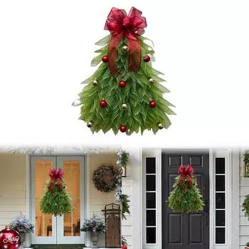Handmade Christmas Barb Christmas Wreath with Bow & Ball Christmas Wreath Hangers Luminous Wreath Front Door Decoration B