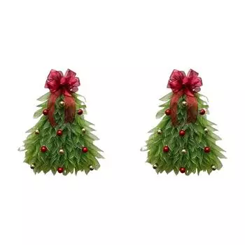 - Handmade Christmas Tree Wreath with Bow & Ball Large Xmas Tree Flower Garland(