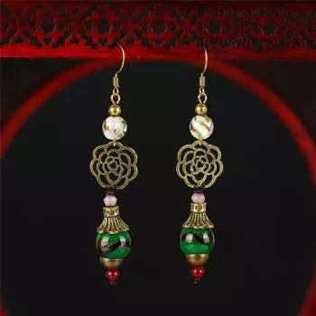 Handmade classical jade fringed earrings, retro female long style temperament agate shell antique earrings, earrings.