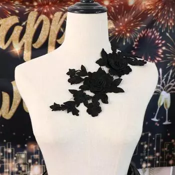 Handmade Cloth Patch Lace Fabric Cloth Applique Garment Decoration Flower Applique Women чёрный