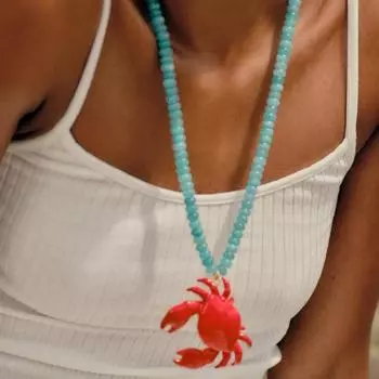 Handmade Crab Necklace Childishness Ocean Style Neck Chain Crab Beaded Pendant Necklace Party