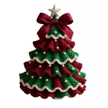 Handmade Crochet Christmas Tree DIY Xmas Tree Crochet Craft Starter Set with Bow And Faux Pearl for Beginners Knitting Holiday Decoration for tool kit