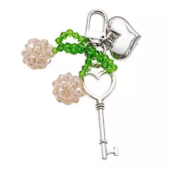Handmade Crystal Cherrys Heart Lock Keychain Stylish Woven Charm Pendant for Fashionable Women Ladies Daily Use розовый