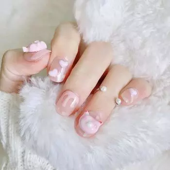 Handmade Cute Pig Light Cured Nail Stickers Pink Cartoon False Nails Removable XS