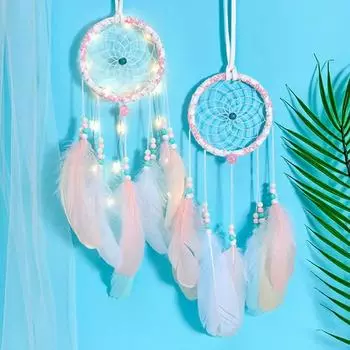 Handmade Dream Catcher with Led Light Gifts Dreamcatcher Feather Pendant Creative Hollow Wind Chimes Wall Hanging