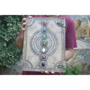Очень большой кожаный блокнот ручной работы с семью камнями для письма, большой эскиз 10 x 13 in
