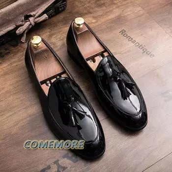 Handmade Fashion Tassel Loafers Black Bottom Leather PU Men s Business Driving Shoes Spring Autumn Man Designer Wedding Footwear 37 чёрный