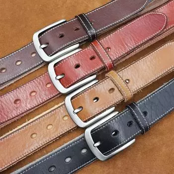 Handmade First Layer Cowhide Belt Retro Vegetable Tanned Pure Cowhide Pin Buckle Car Line Casual Men S Belt Direct Sales 105cm хаки