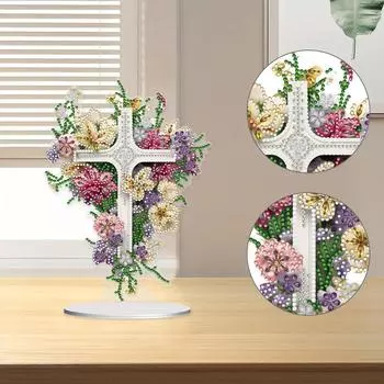 Handmade Flower Cross 5D Diamond Art Kit for Home Decor - Stunning Crystal Artwork for Tabletop жёлтый