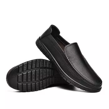 Handmade Genuine Leather Walking Mens Sneakers Outdoor Casual Flats Mens Slip on Shoes High Quality Mens Casual Office Shoes 38 чёрный