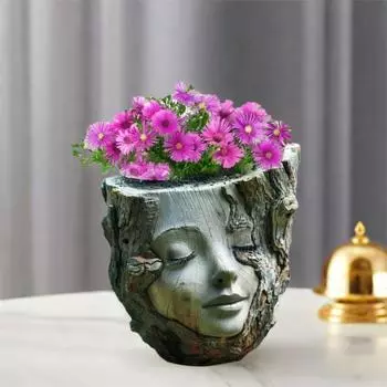 Handmade Girl Face Flowerpot Funny Figure Planter Succulents Flower Pot Living Room Decoration Girl