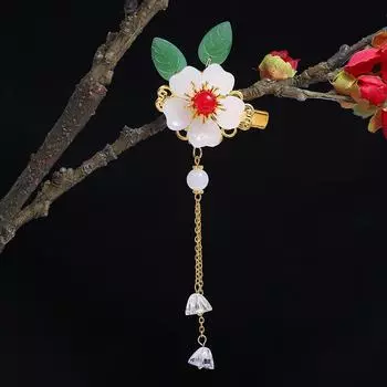 Handmade glazed flower hairpin fairy step fringed hair accessories Hanfu versatile edge clip with accessories