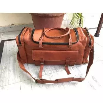 Спортивная сумка из козьей кожи ручной работы Travel Overnight для мужчин и женщин 21 x 9 x 9 in коричневый