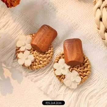 Handmade grass rattan flower stud earrings retro vacation bohemian island beach earrings women s earrings