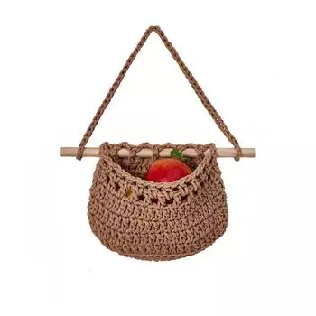 Handmade Hanging Fruit Baskets Cotton Rope Sundry Storage Hanging Bag Fruit Net Pocket Closet Beige-1 Layer