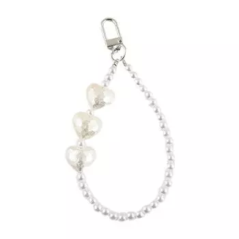 Handmade Heart Charm Keychain Imitation Pearls Beaded Keyring Handbag Tote Bag Car Pendant Purse Ornaments Accessory