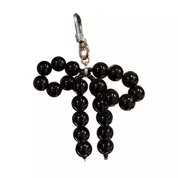 Handmade Key Chain with Delicate Beaded Bowknot Phone Charm Keyring Bag Pendant Perfect for Phones and Purses Backpack чёрный