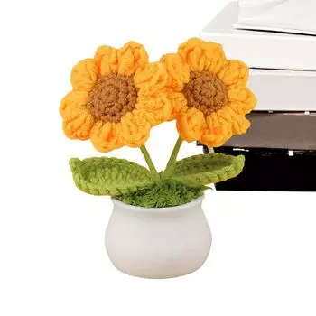 Handmade Knitted Sunflower Crochet Sunflower Artificial Flower Desk Decor Potted Flowers Sunflower Decoration Table Centerpieces жёлтый