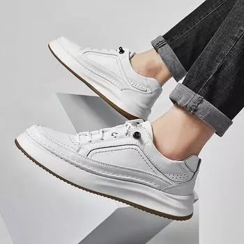 Handmade Lace-Up Walking Footwear All-match Fashion Flats Men s Genuine Leather Skate Shoes Male Comfortable Outdoor Sneakers 38 чёрный