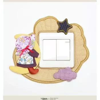 Handmade Lamp Switch Sticker Socket Moon Girl Fabric Purple Clouds Hole size about 8.5*8.5cm