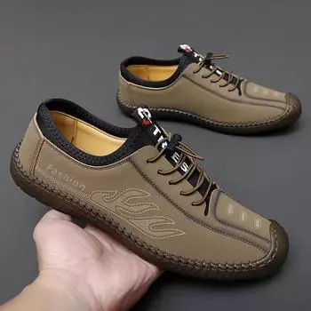 Мужская обувь из кожи ручной работы, легкая дышащая повседневная обувь для мужчин, мокасины, роскошные дизайнерские туфли-лоферы, туфли на плоской подошве для вождения 38 чёрный