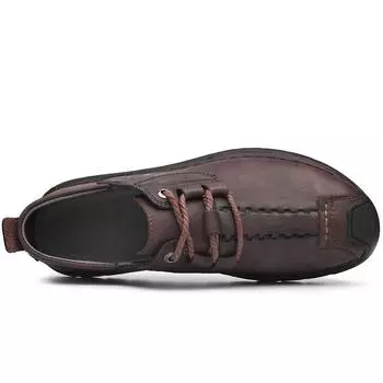 Handmade Leather Men Shoes Retro Outdoor Shoes Lace Up Good Quality Design Casual Shoes Man Flats Hot Sale Moccasins Footwear 38 чёрный