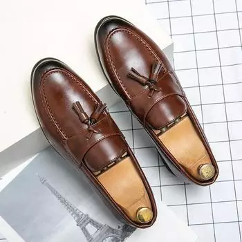 Handmade Leather Mens Loafers New Comfy Men s Driving Flats Fashion Style Male Casual Shoes Versatile Dress Footwear Moccasins 38 чёрный