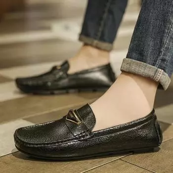 Handmade Luxury Mens Loafers High Quality Leather Comfortable Slip On Formal Casual Shoes Brand Lightweight Boat Shoes Mocassin 38 чёрный