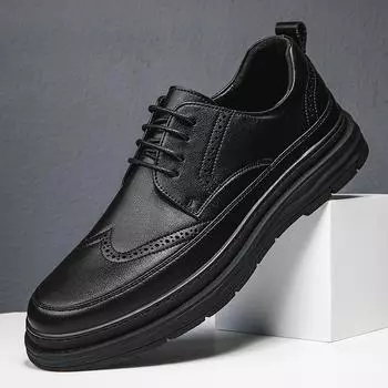 Handmade Men Coiffeur Shoes Lace-Up Trend Shoes Brand Mens Oxfords Shoes Luxury Leather Men High-quality Tooling Casual Shoes 38 чёрный