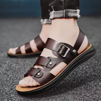 Handmade Men s Water Shoes Classic Mens Sandals Slip on Summer Leather Sandals Slippers Men Outdoor Casual Lightweight Sandals 39 чёрный