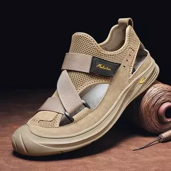 Мужские сандалии ручной работы с сетчатым носком из натуральной кожи, противоскользящие, модные мужские пляжные туфли 38