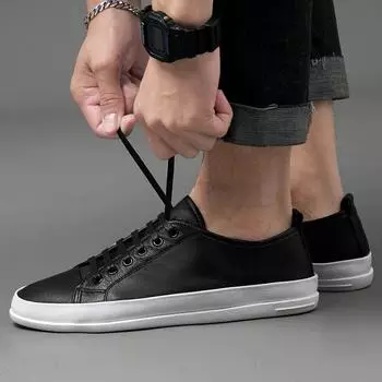 Мужские кроссовки ручной работы из натуральной кожи, мужская стильная удобная обувь для вождения, повседневная школьная обувь для мужчин 38 чёрный