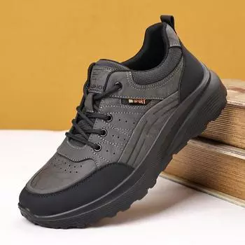 Handmade Men Walking Shoes Thick Bottom Outdoor Men Casual Shoes Lace-Up Mens Sneakers High Quality Comfortable Hiking Footwear 38 чёрный