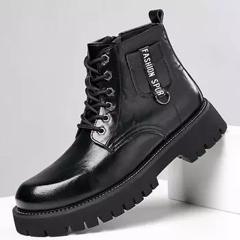 Handmade Men Winter Plush Snow Casual Boots Leather Walking Shoes Fashion High Top Shoes Men All-match Male Motorcycle Boots 38