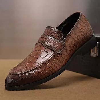 Handmade Mens Casual Shoes Crocodile Pattern Summer Men Loafers Comfy Leather Moccasins Breathable Slip on Male Driving Footwear 38 чёрный