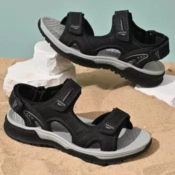 Мужские сандалии ручной работы, сандалии из натуральной кожи, мужская летняя обувь для отдыха на открытом воздухе, повседневные туфли на плоской подошве, легкие модные мужские кроссовки, пляжная обувь 38 чёрный