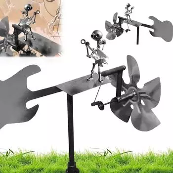 Handmade Metal Drummer Windmill, Drummer Windmill Garden Decoration, Percussionist Music Figurines,Fun Wind-Powered Sculpture One Size
