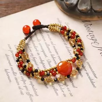 Handmade multi-layer woven crystal bracelet niche agate malachite retro exotic women s hand rope