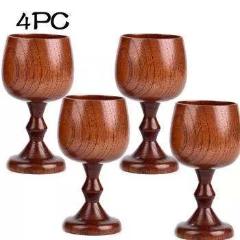 Handmade Natural Spruce wood Goblet Cup Environmental Classical Wine Glass Round Red Wine Teapcup Solid Wooden Goblets Drinkware 101-200ml