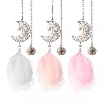 Handmade Nature Feather Moon Dream Catcher Car Decorations For Interior Rearview Mirror Bohemian Ornament Car Pendant