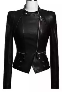 Новая стильная куртка ручной работы из овчины, мягкая кожаная женская, черная, настоящая байкерская S чёрный