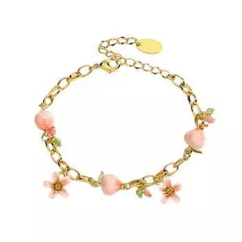 Handmade Peach Bead Bracelet Fashionable Party Jewelry Chain Wristband Alloy Texture Perfect for Parties and Celebration