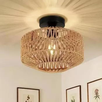 Handmade Rattan Fixture Weaving Home Living Room Decor Ceiling Pendant Light Natural Bamboo Ceiling Chandelier Hanging Lamp