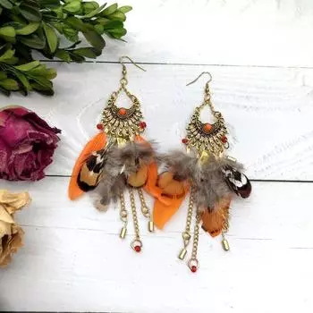 Handmade retro bohemian feather earrings dream catcher elements long fringed earrings temperament women s earrings