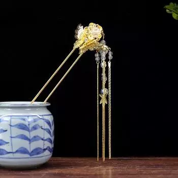 Handmade retro fairy long fringed hairpin, step hairpin, women s ancient costume disc hair hairpin, ancient Hanfu headgear accessories