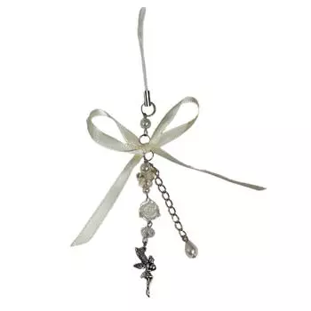 Handmade Rose Flower Phone Chain Angel Pendant Keychain Sweet Cool Bowknot Phone Lanyard Acrylic Keyring Bag Ornament A