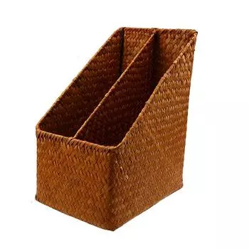 Handmade Seagrass Woven Storage Baskets Office Book Organizer Rattan Artificial Flower Pot Desktop Wicker Makeup Holder оранжевый