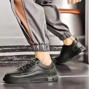 Handmade Skate Shoes Men Stylish New Outdoor Sneakers Brand Genuine Leather Casual Shoes All-match Men s Oxford Jogging Shoes 38 чёрный